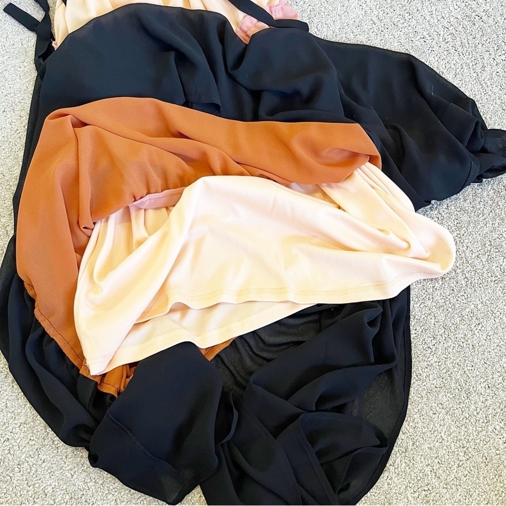 Color Block Maxi Dress Sz M Peach Black Brown Beach Boho Festival Hippie Ruffle - Picture 9 of 9